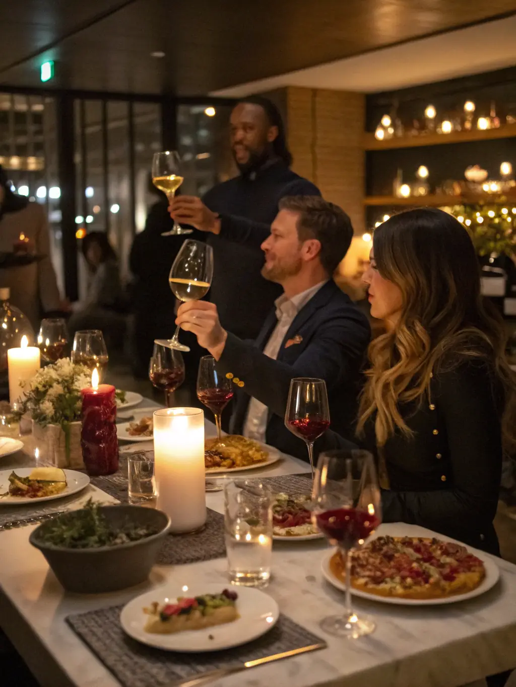A dynamic image showcasing a wine tasting event, with diverse consumers engaging with different wine brands, emphasizing market reach.